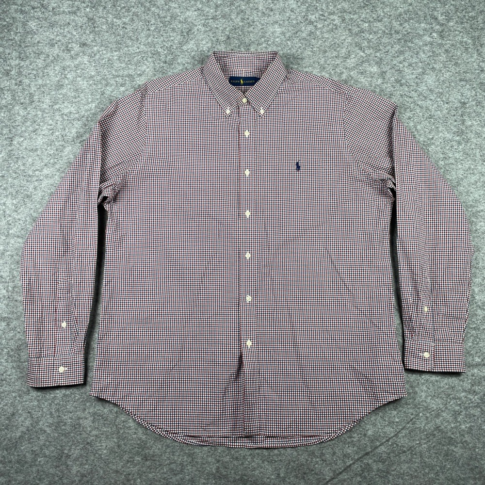Ralph Lauren Button Down Shirt Mens XL Red Blue White Gingham Plaid Cotton